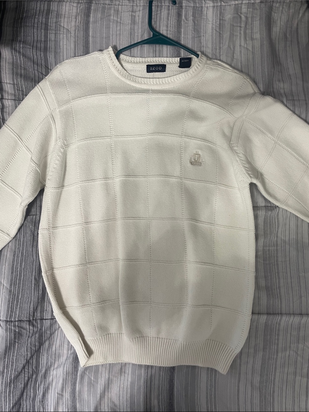 Izod Men's Cream Crewneck Sweater with Checker Knit
